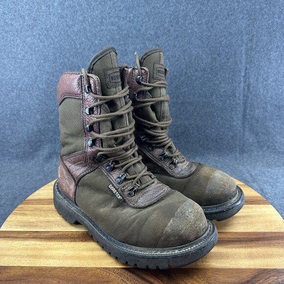 Vtg Wolverine Mens Sz 7 Gore-tex Waterproof Leather Brown Green Distressed Boots - Picture 2 of 13